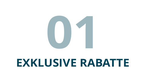 Grafik mit der Zahl 01 und dem Text Exklusive Rabatte
