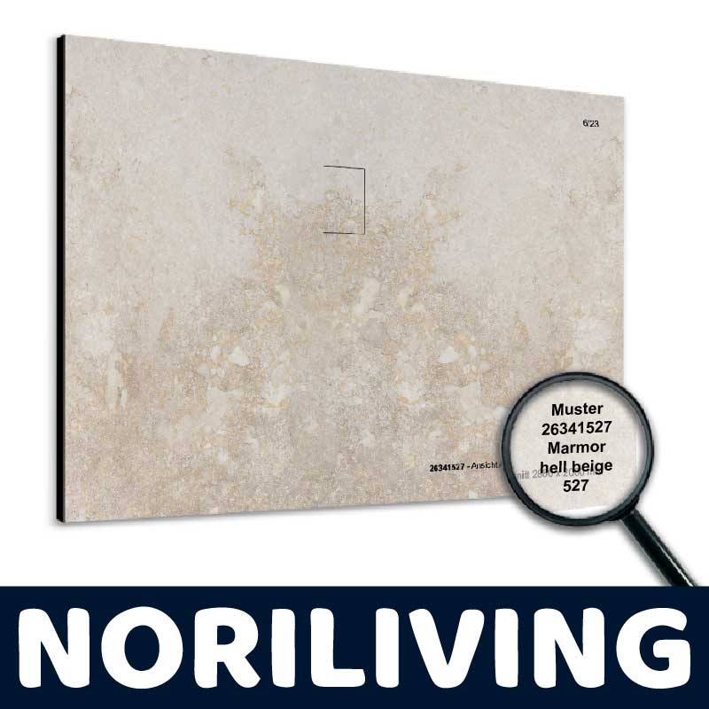 Musterplatte 26341527 aus Marmor in hellbeige mit Lupe, Noriliving-Logo